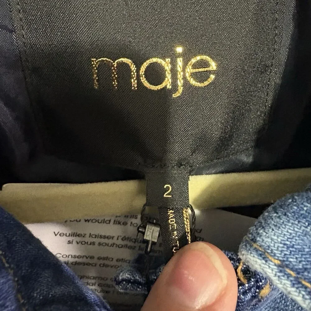 Maje Women’s Denim Bubble Hem Jacket Size 2 (US M) Blue Jean Zip Up NWT
